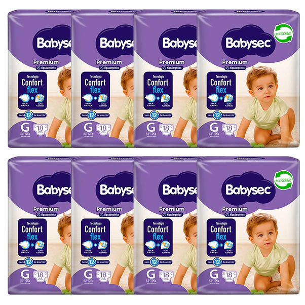 O.2.0. 144 Pañales Babysec Premium G (8 Paquetes)